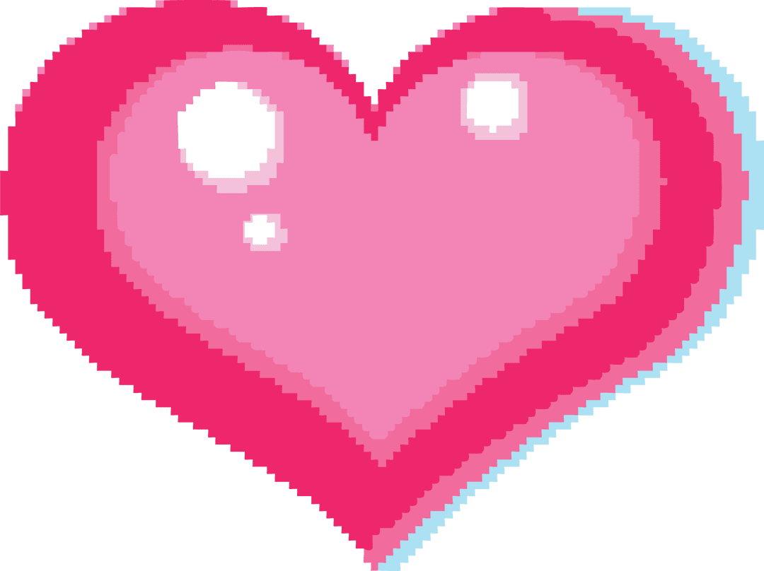 Glowing Pixelated Heart Icon with Transparent Background