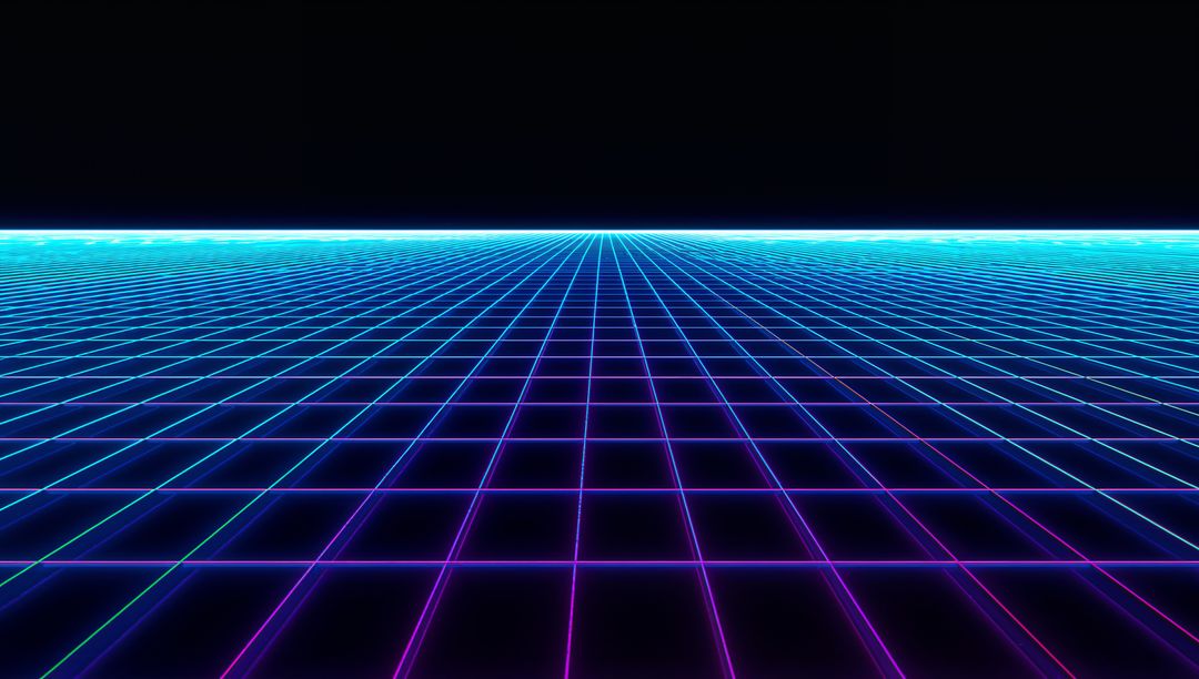 Neon Wireframe Grid Horizon in Synthwave Style Featuring Magenta and Cyan Glow Retrofuturistic