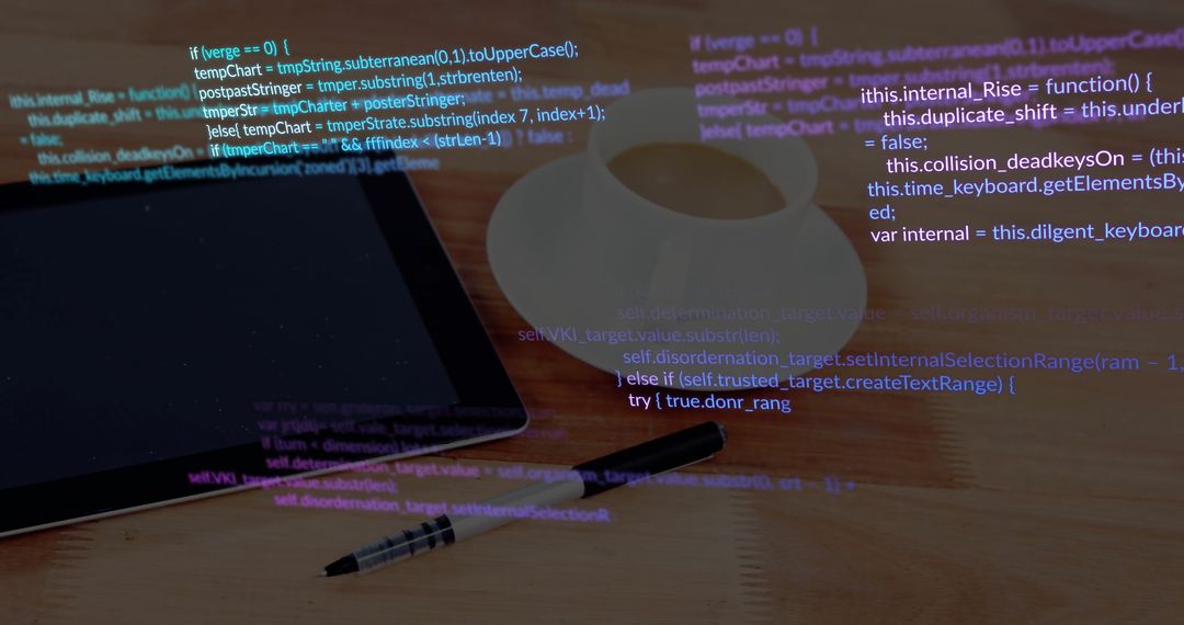 Modern Workspace with Tablet and Coding Overlay