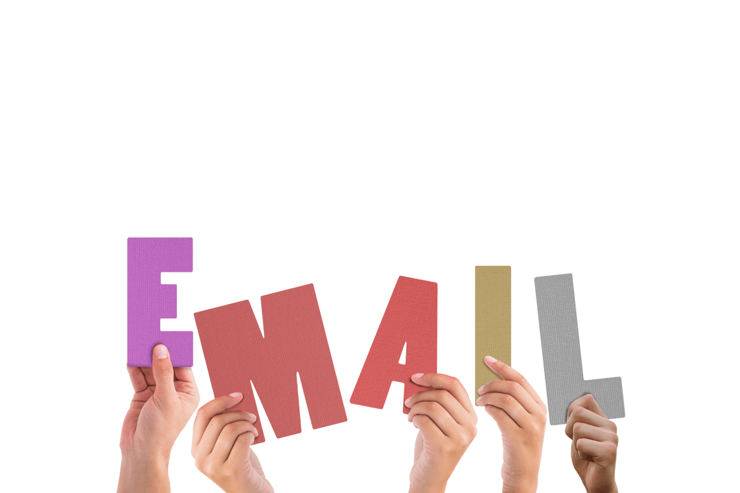 Hands Holding EMAIL Text on Transparent Background, Communication Concept