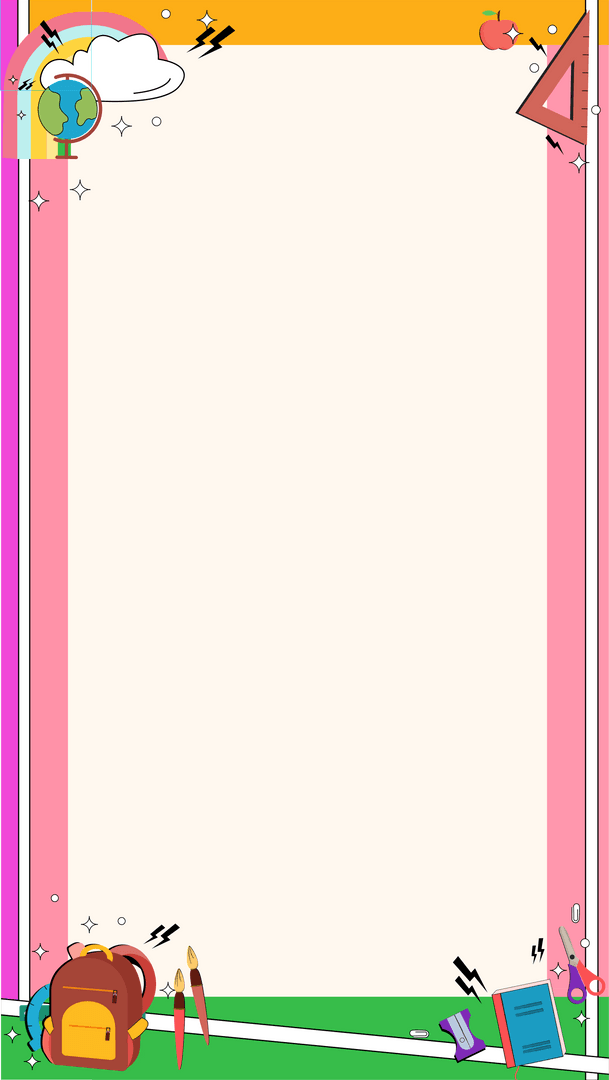 Transparent Colorful School Supplies Frame with Cream Center