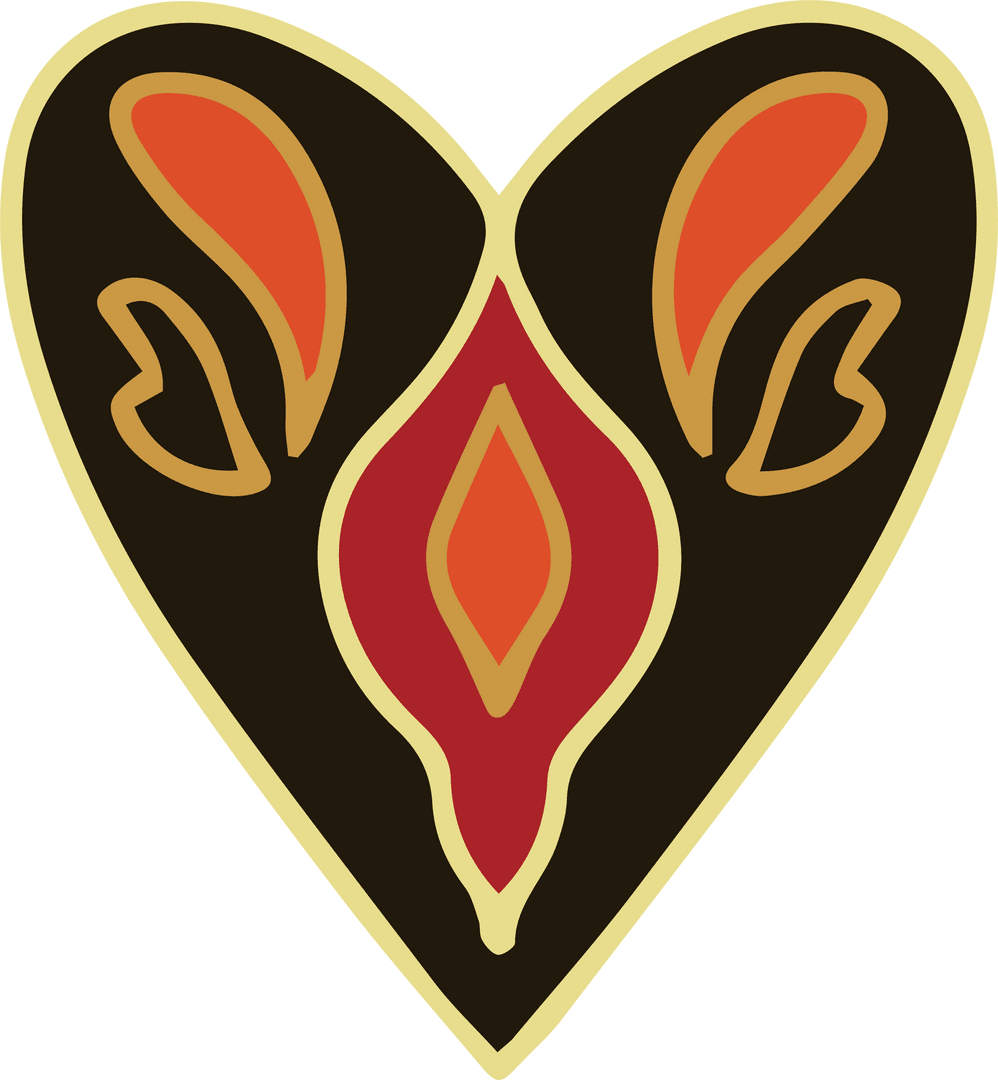 Heart-Shaped Tribal Emblem with Symmetry on Transparent Background