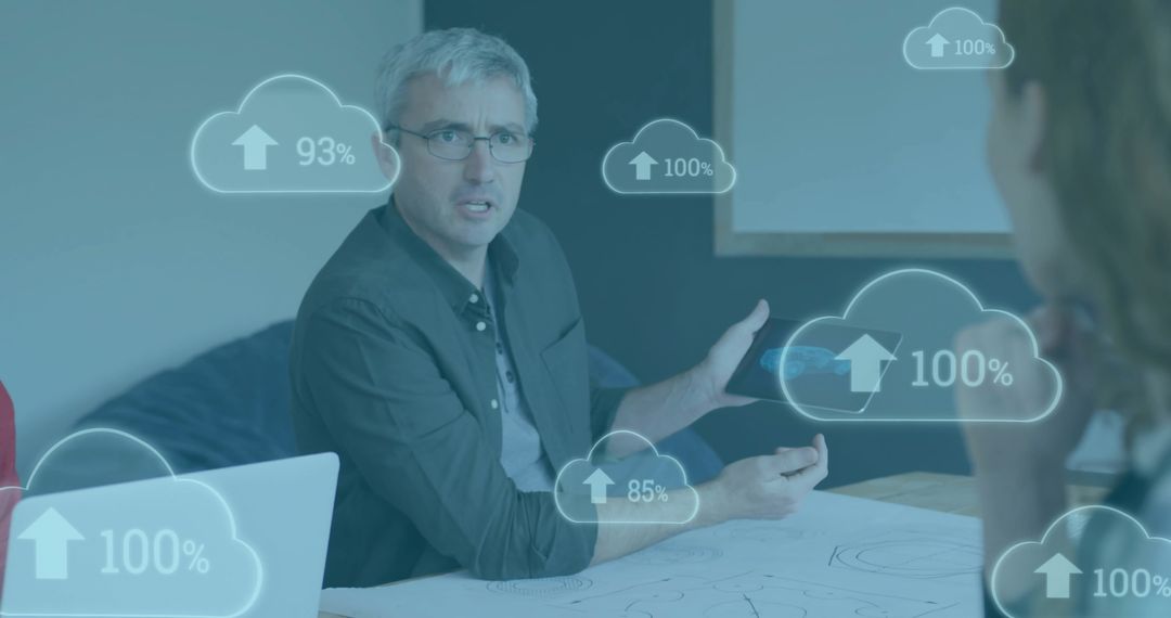 Businessman Engaging with Cloud Data and Digital Technology Overlay