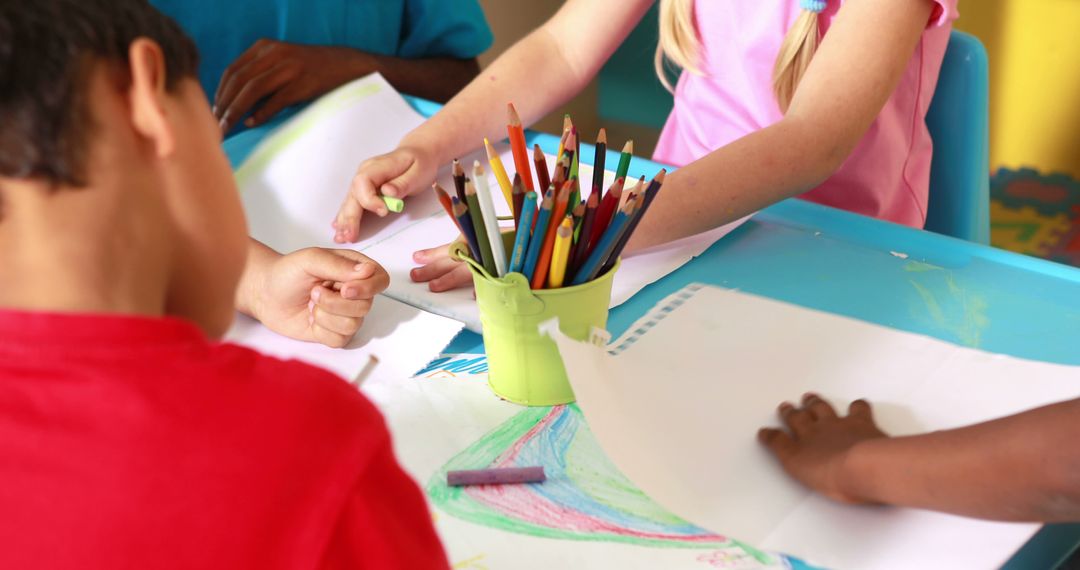 Children Drawing with Colored Pencils - Free Images, Stock Photos and Pictures on Pikwizard.com