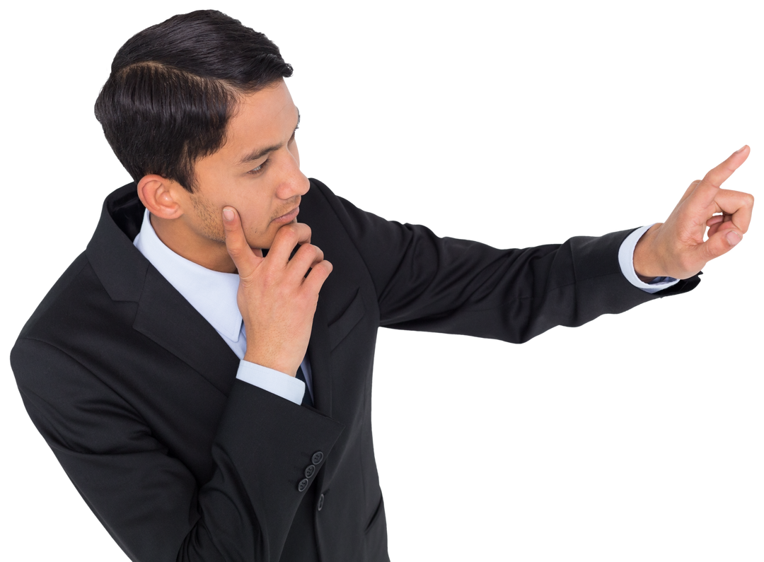 Thoughtful Biracial Businessman Pointing on Transparent Background - Download Free Stock Images Pikwizard.com