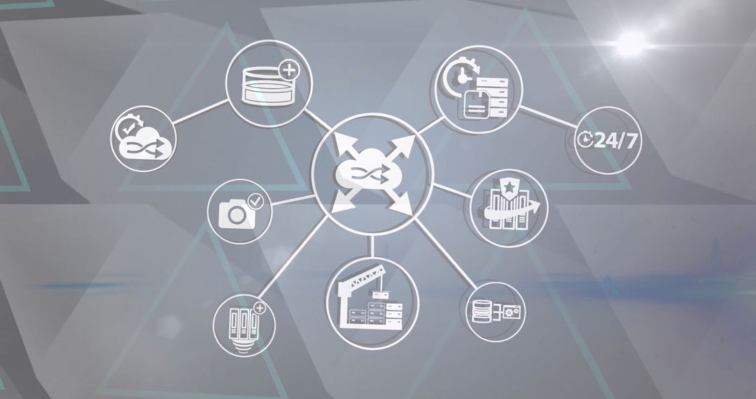 Digital Media Icons on Gray Abstract Background