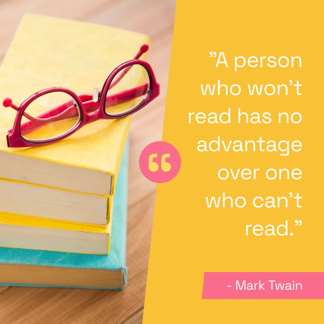 Inspirational Reading Quote with Books and Glasses