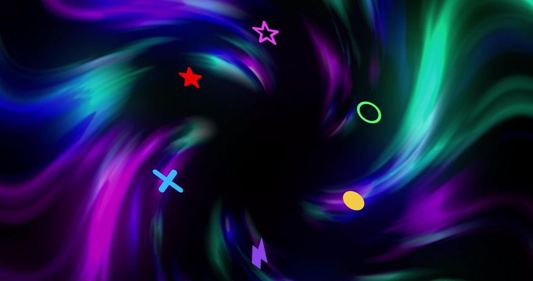 Vibrant Digital Shapes on Neon Light Trails Background