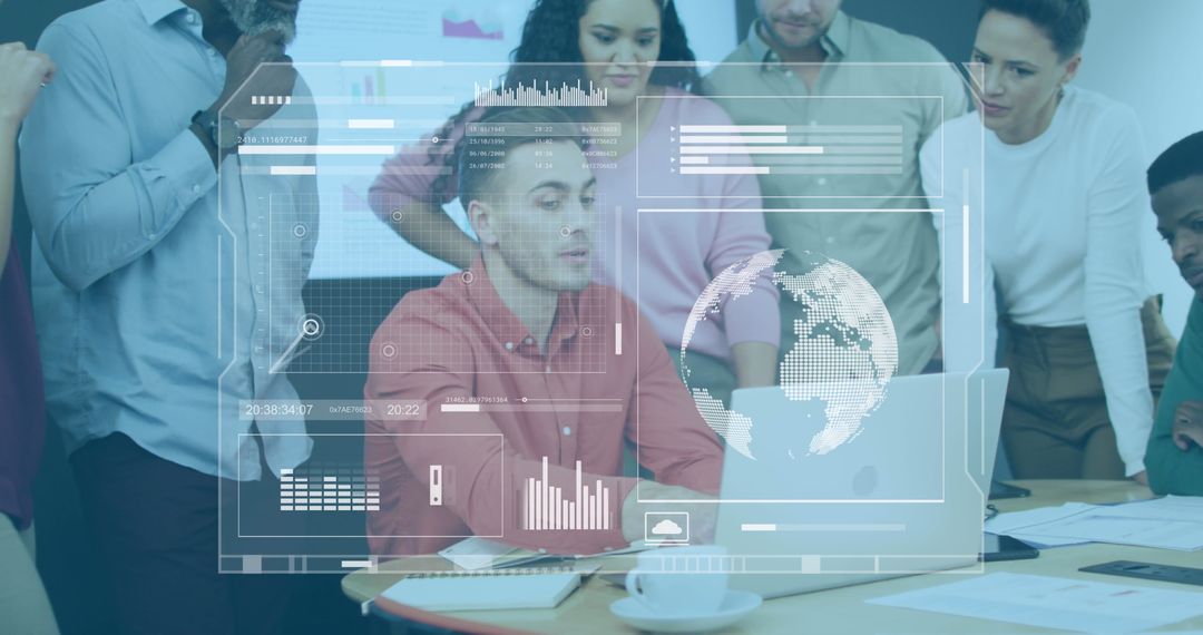 Business Team Watching Presentation on Digital Strategy Analysis