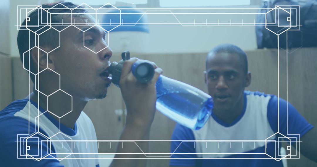 Soccer Players Taking Break in Locker Room with Digital Effects