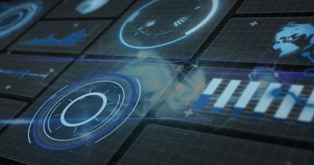 Futuristic Digital Interface with Data Holograms and Analytics