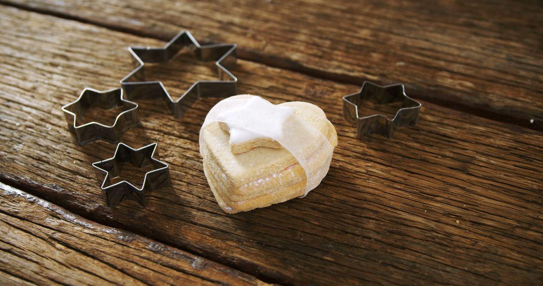 Heart-Shaped Cookie with Star Cutters on Rustic Wooden Table - Free Images, Stock Photos and Pictures on Pikwizard.com