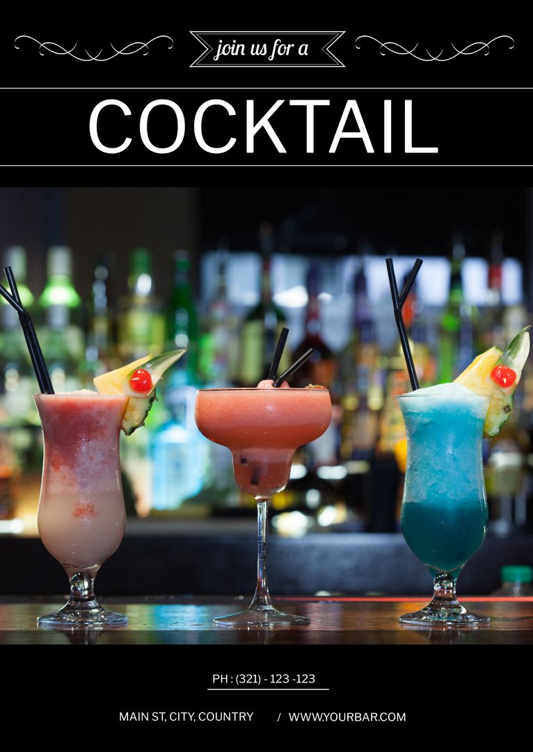 Colorful Cocktails Inviting Bar Atmosphere Happy Hour Promotion