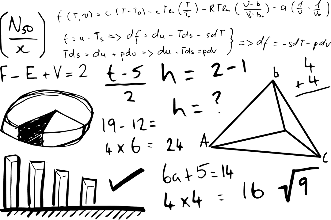 Transparent Triangle with Graph and Equations Illustration