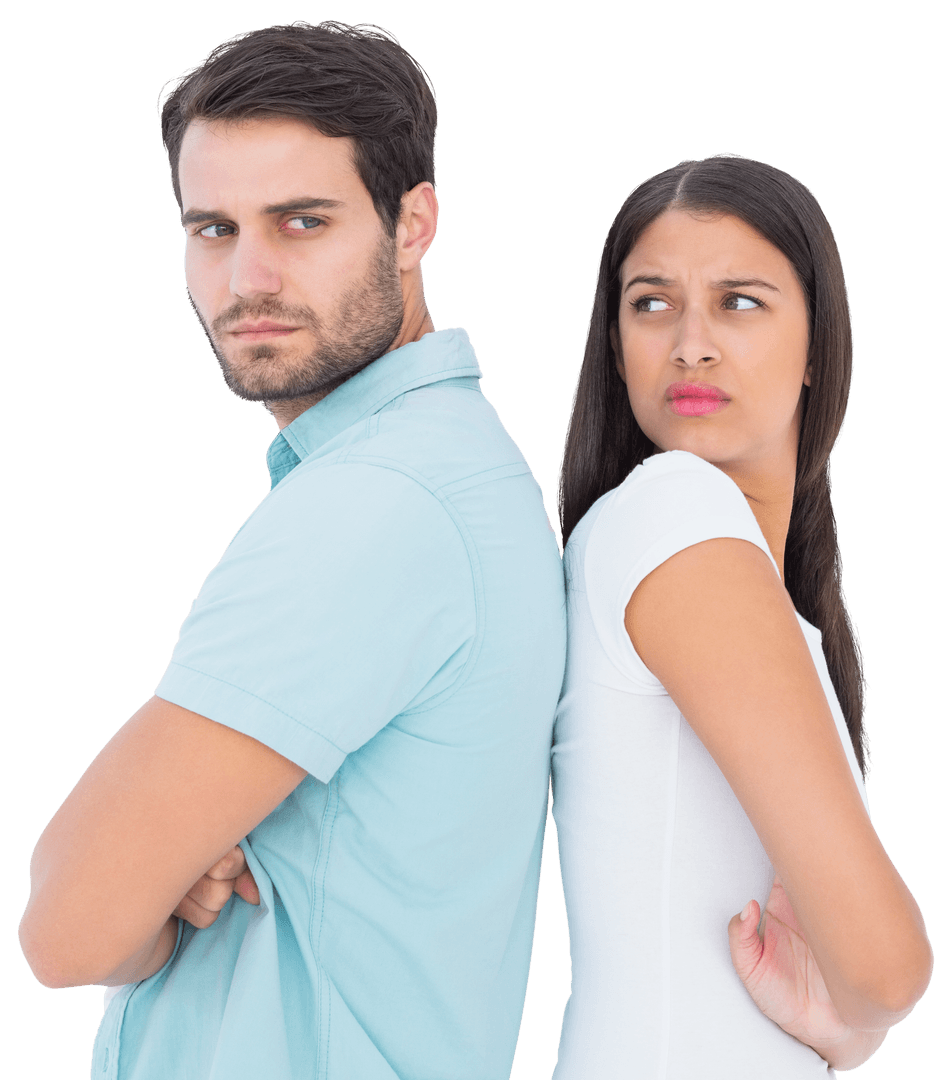 Upset Couple Back to Back With Transparent Background