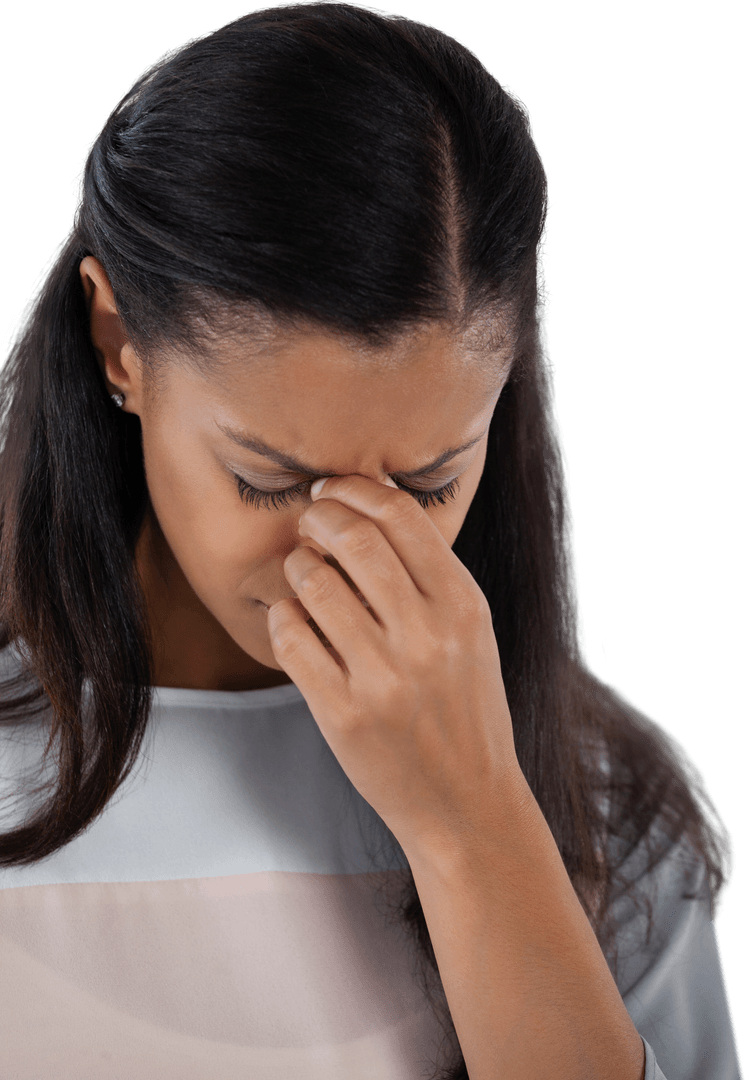 Stressed Businesswoman with Pensive Expression on Transparent Background