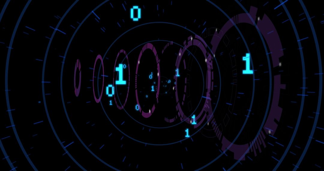 Futuristic Digital Binary Tunnel with Spinning Concentric Rings