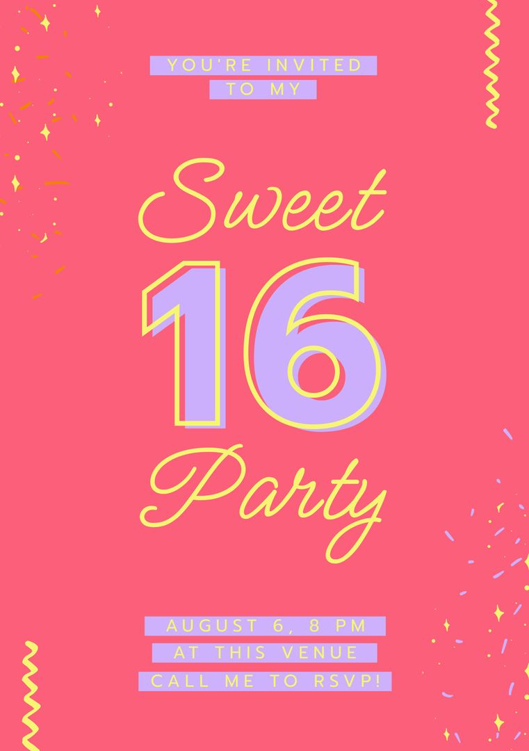 Sweet 16 Birthday Party Invitation with Pink Background - Download Free Stock Templates Pikwizard.com