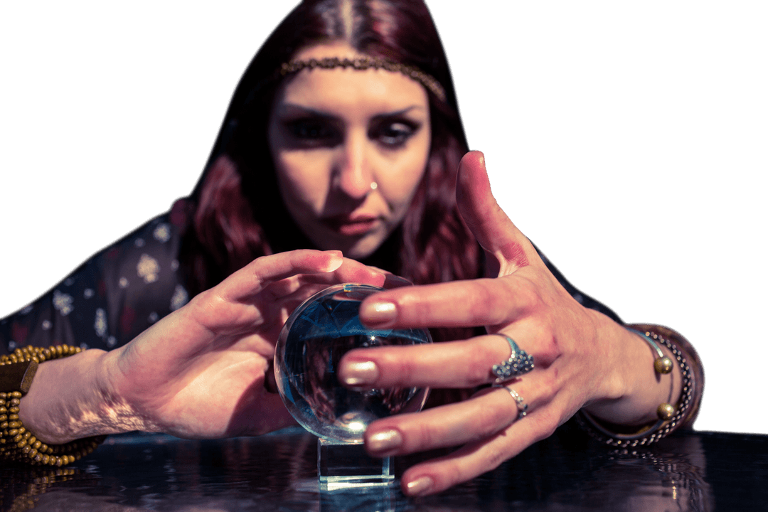 Woman Gazing into Transparent Crystal Ball for Future Projections
