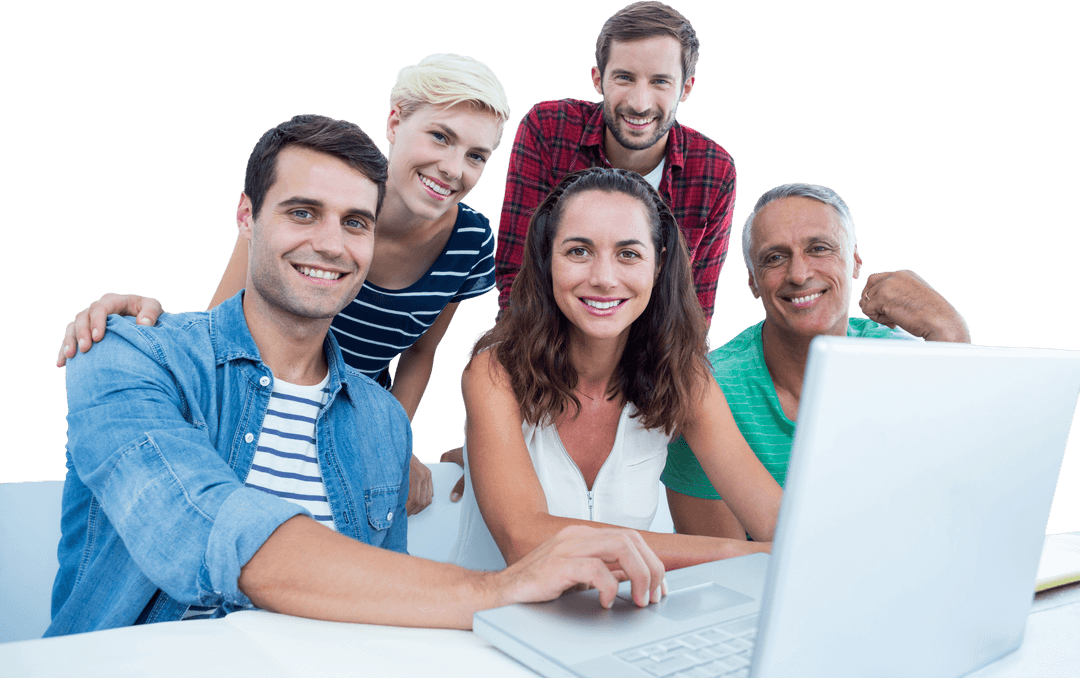 Transparent Group of Happy Business Team Working on Laptop