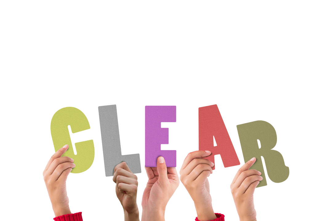 Transparent Word Clear with Diverse Hands Raised Concept