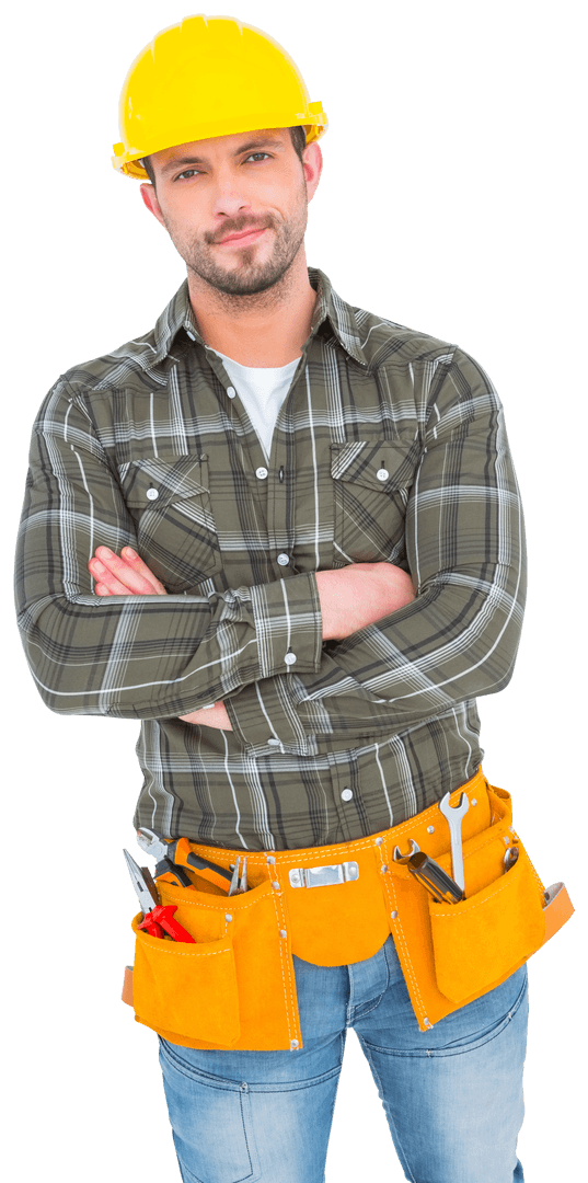 Confident Construction Worker Standing with Transparent Background