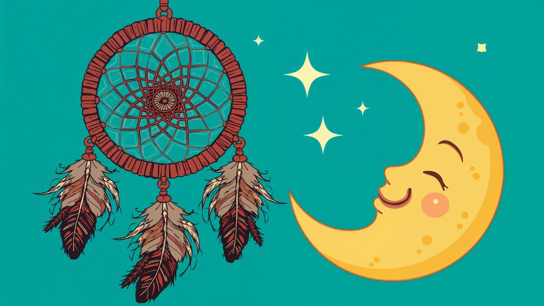 Whimsical Dreamcatcher and Moon Illustration on Teal Background