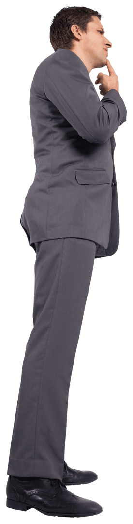 Pensive Businessman in Gray Suit with Transparent Background