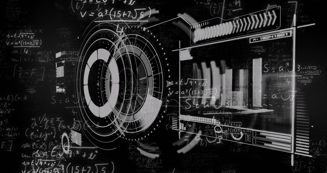 Digital Interface with Mathematical Equations and Data Visualizations