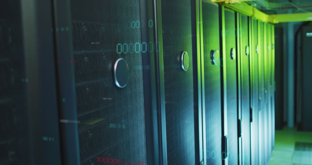 Modern Server Room with Digital Data Effects