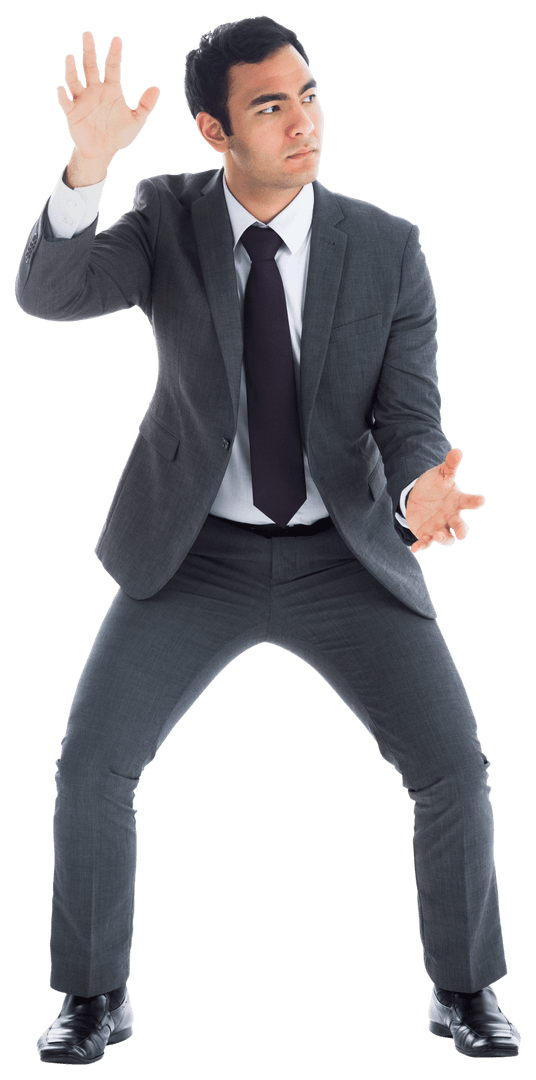 Biracial Businessman Interacting With Virtual Space Transparent Background