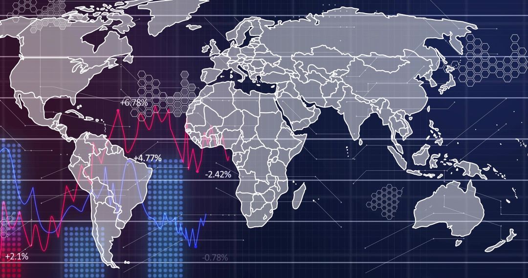 World Map with Global Analytics and Data Trends Dashboard