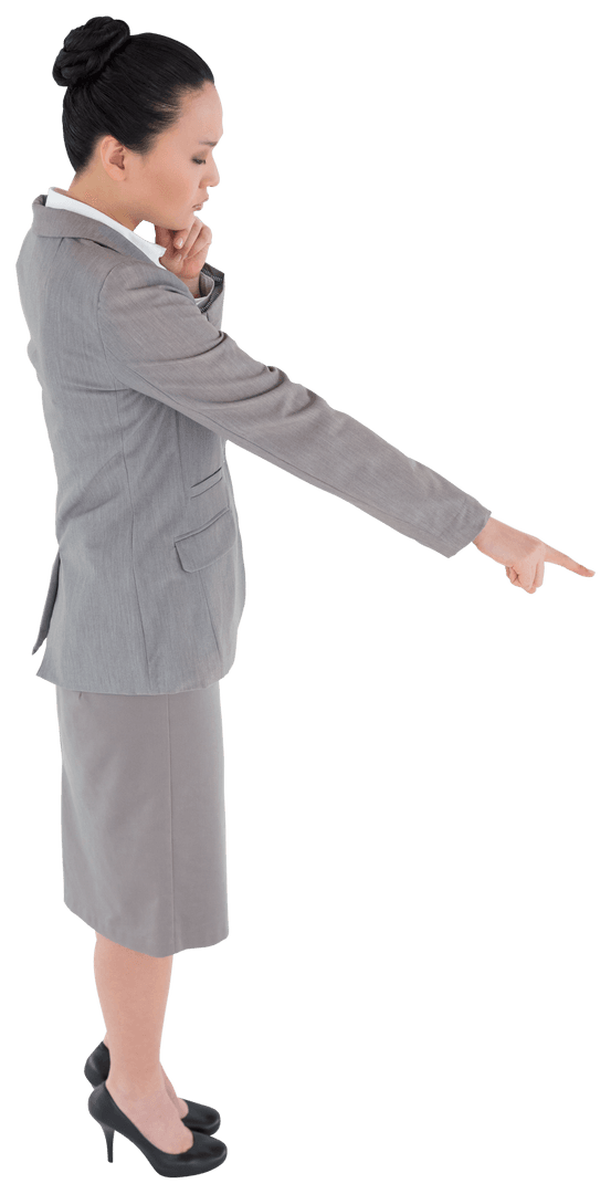 Transparent Businesswoman Pointing with Focused Expression