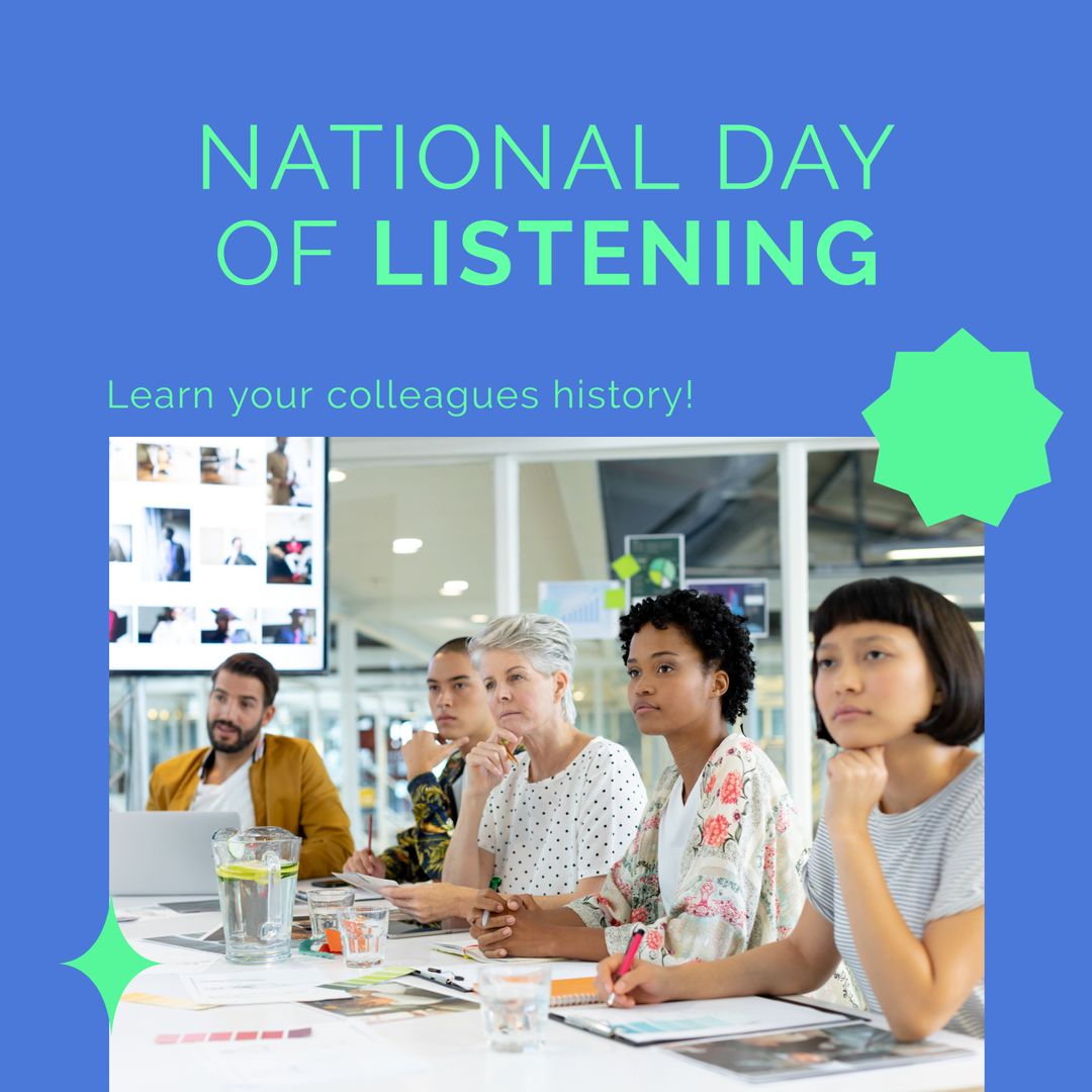 Diverse Team Celebrating National Day of Listening in Office