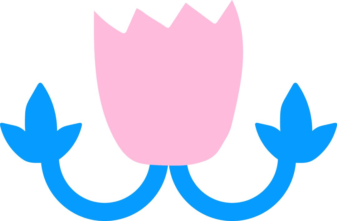 Minimal Transparent Stylized Flower with Pink Bloom and Blue Stems