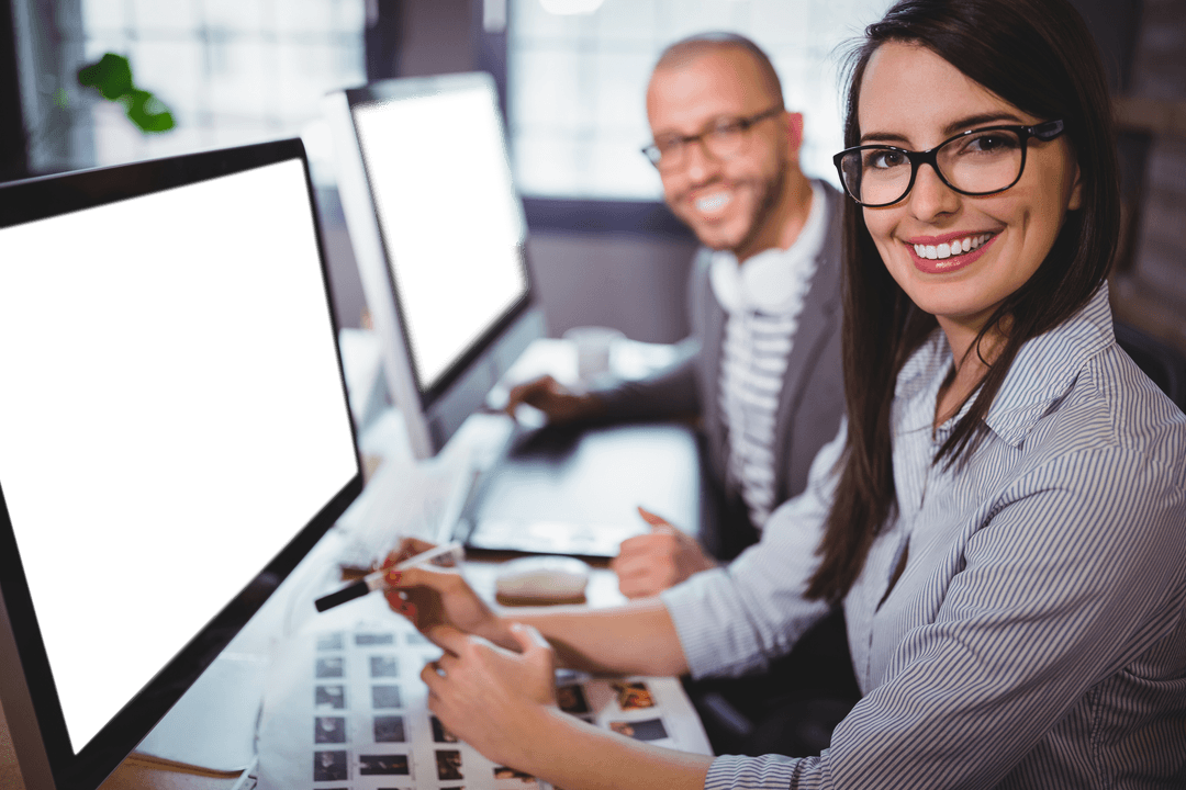 Transparent Office Team Working on Computer Project Collaboration