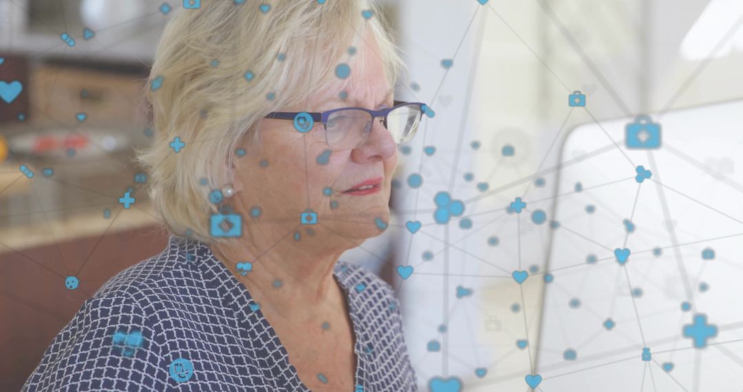 Senior Woman Engaging with Digital Health Technology in Modern Work Setting