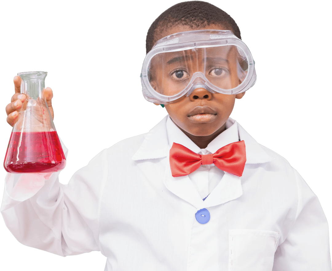 Young Scientist African American Boy Holding Flask Transparent Background