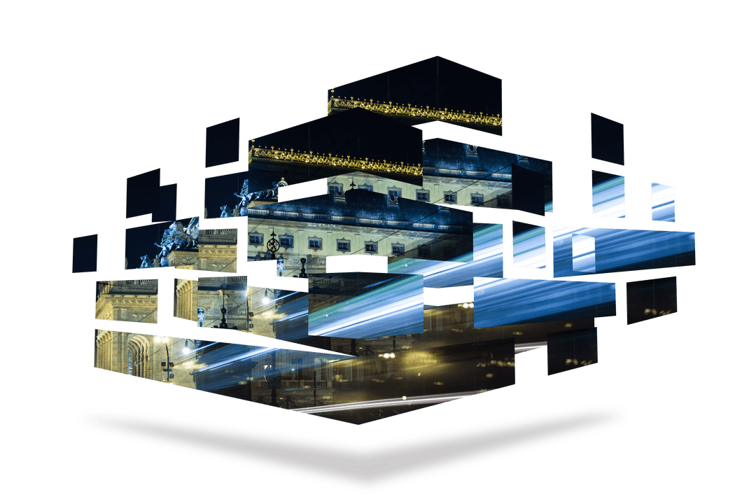 Transparent Abstract Light Streak Collage Over City Bridge