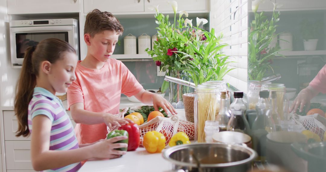 Kids Preparing Vegetables in Kitchen - Free Images, Stock Photos and Pictures on Pikwizard.com