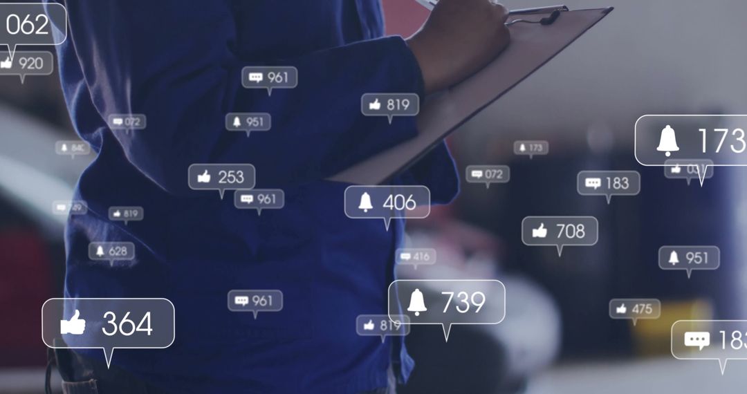 Woman Collaborating with Notifications Display