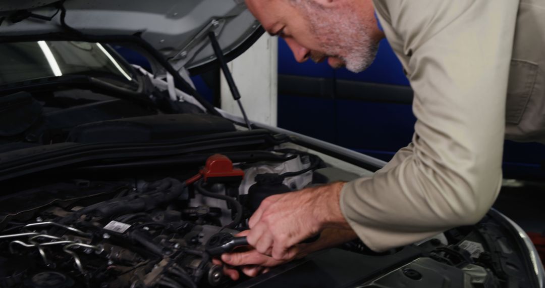 Mechanic Inspecting Car Engine in Workshop - Free Images, Stock Photos and Pictures on Pikwizard.com