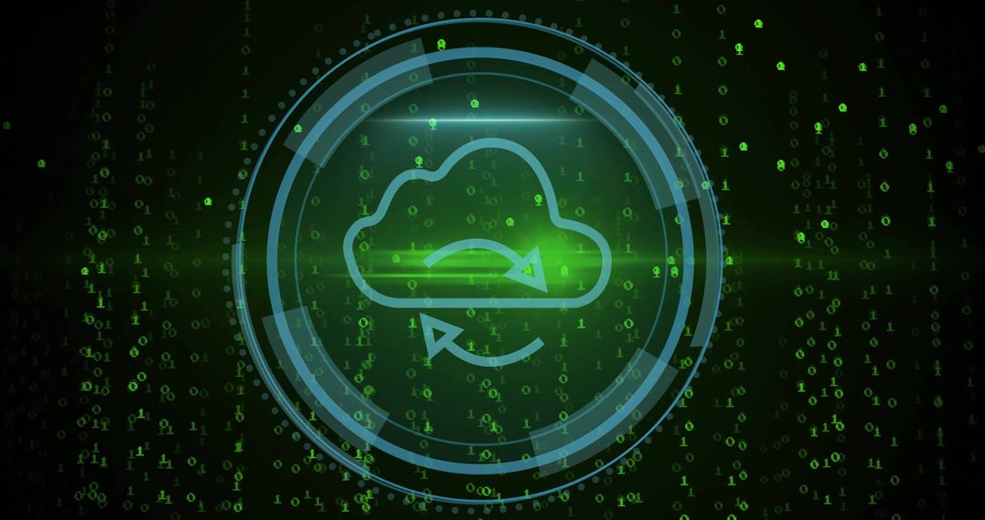 Digital Cloud Sync Icon with Futuristic Green Tech Theme