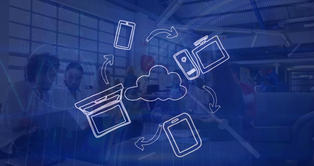 Digital Networking with Cloud Icons in Modern Office Workspace