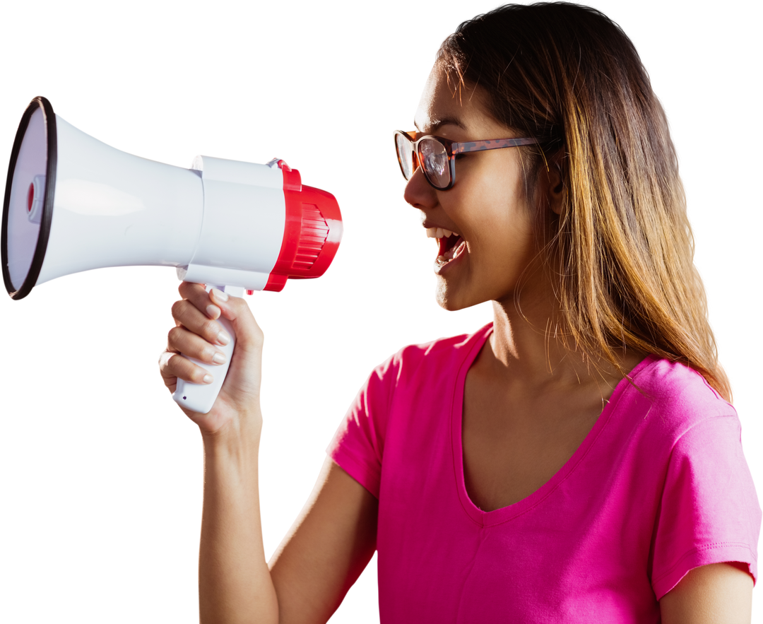 Transparent Background of Woman Shouting in Megaphone Wearing Pink Shirt - Download Free Stock Images Pikwizard.com