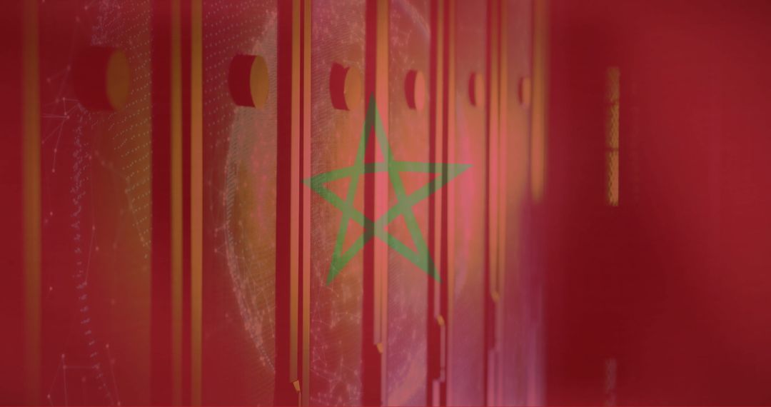 Moroccan Flag and Digital Data Overlapping Server Farm