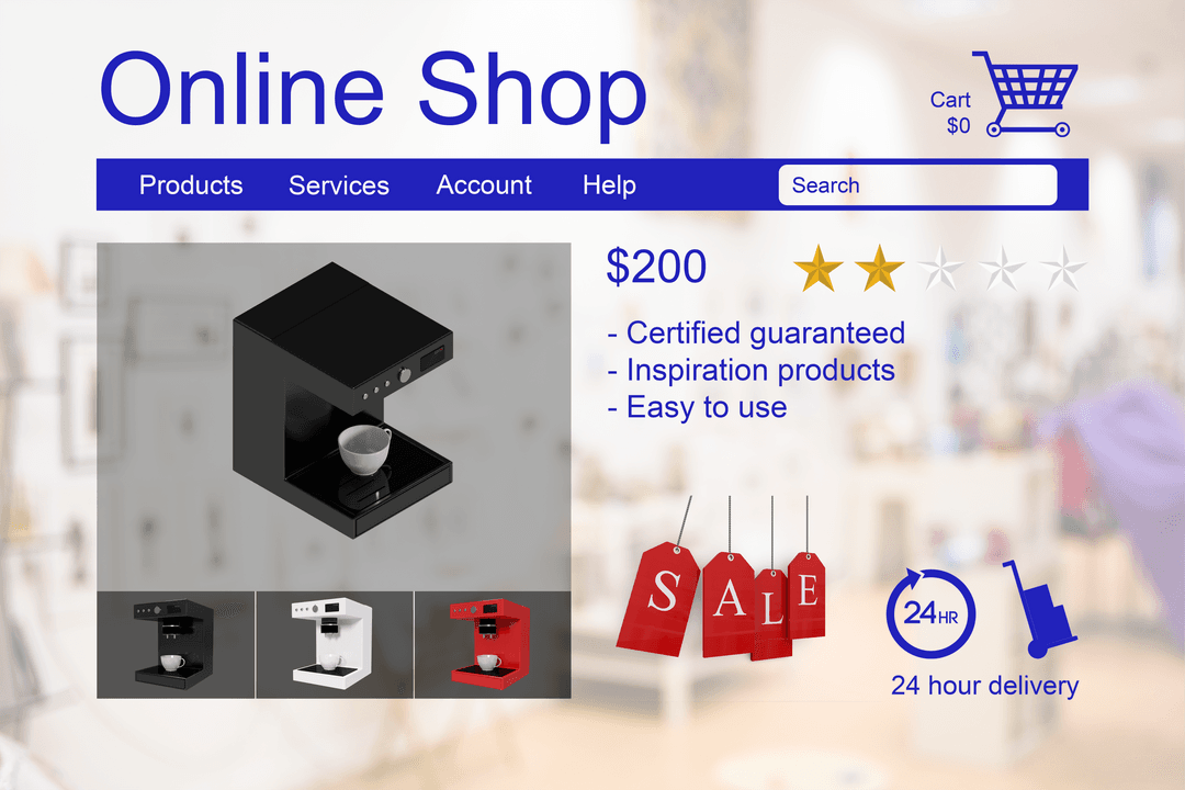 Transparent Design of Online Shop Selling Stylish Coffee Machines