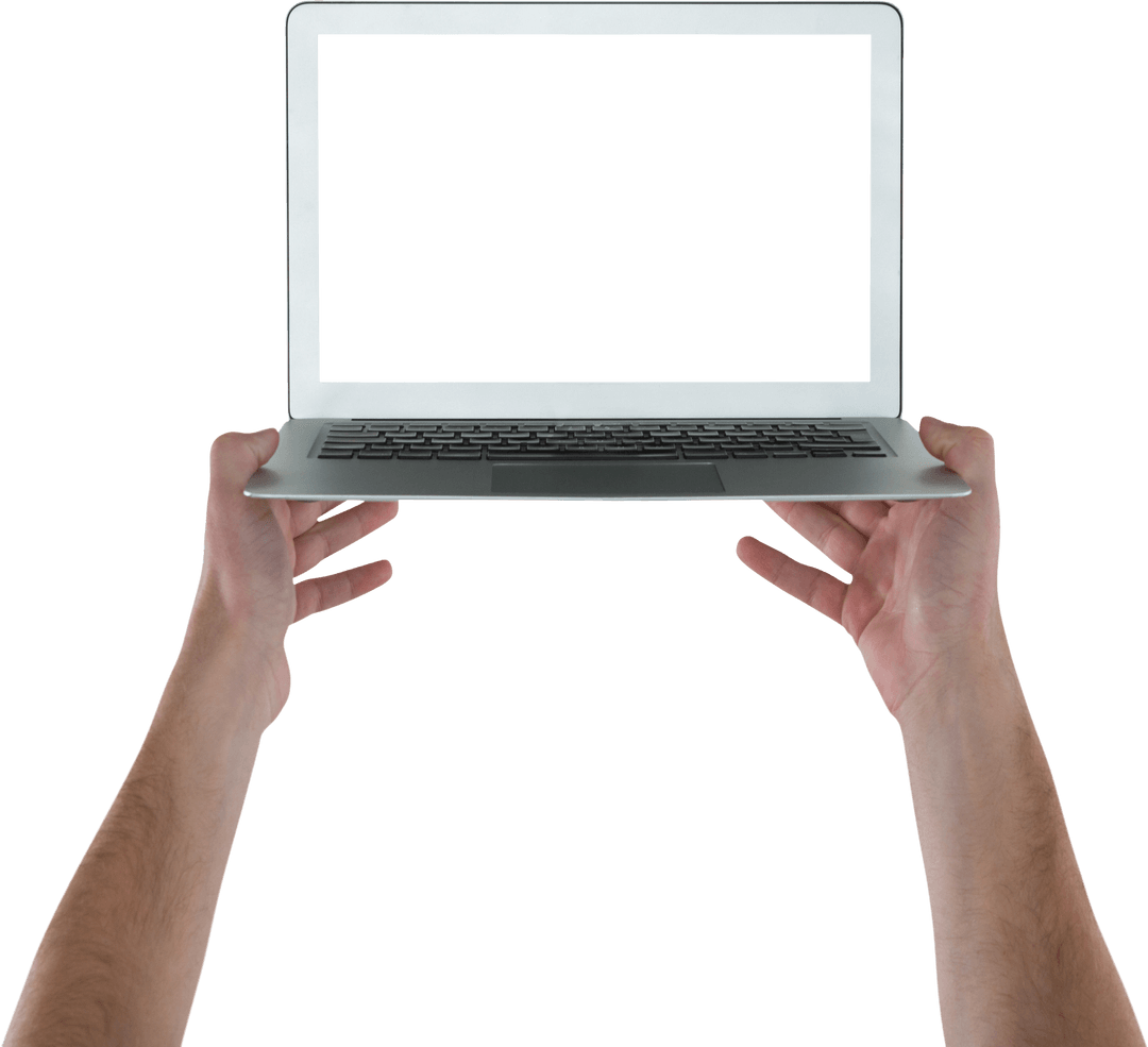 Hands Holding Laptop with Copy Space Transparent Background