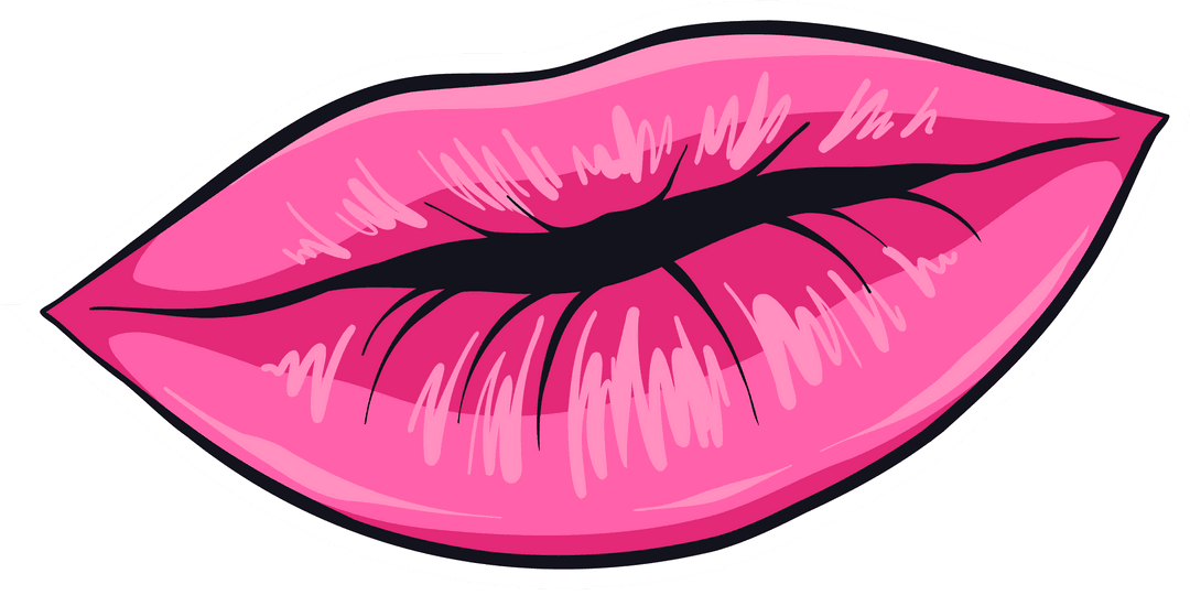 Vibrant Pink Lips Illustration on Transparent Background