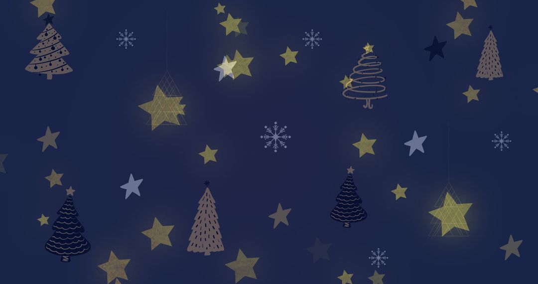 Festive Christmas Tree and Stars Pattern on Dark Background